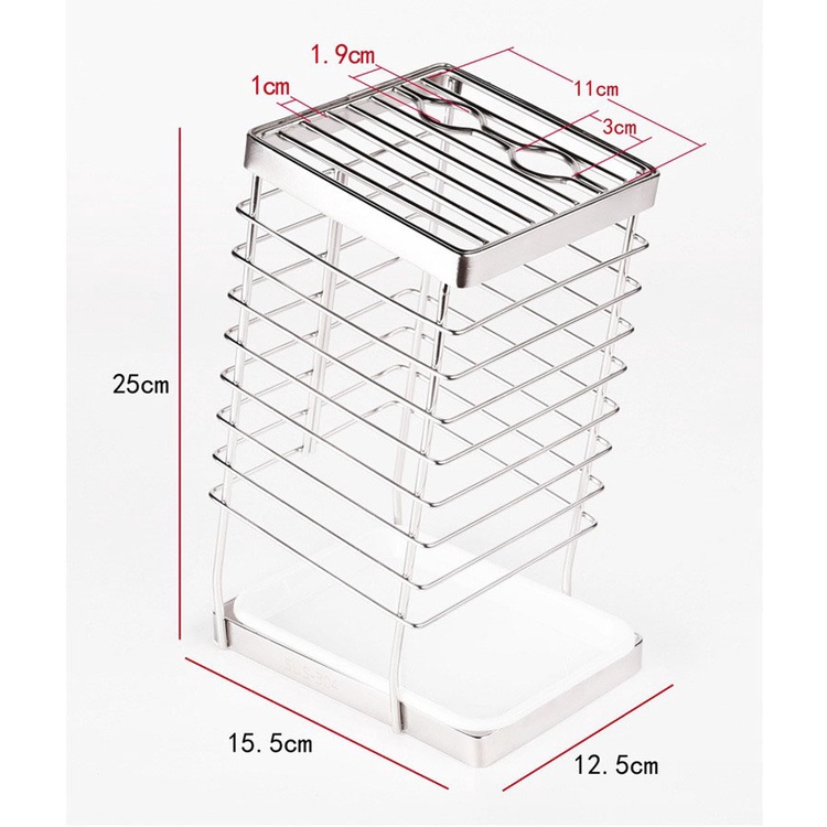 Ống cắm dao kéo Inox SUS304 có khay hứng nước, không rỉ sét - Kệ đựng dao kéo Inox 304