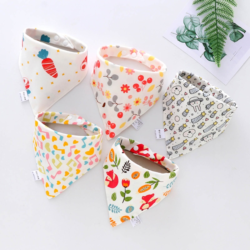 Set 5 yếm thấm nước dãi vải cotton hình tam giác in họa tiết hoạt hình dễ thương cho bé sơ sinh
