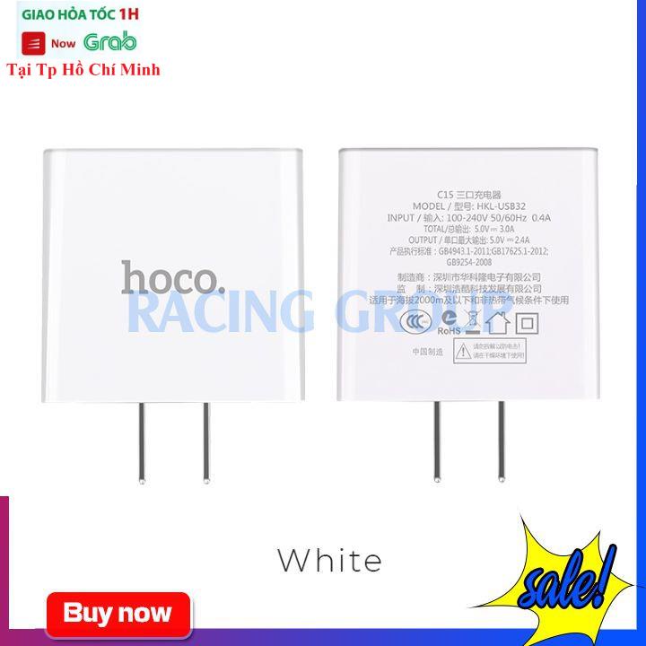 Củ Sạc Nhanh Hoco C15 3 Cổng 5V-2.4A Có Led Hiển Thị - Bảo Hành 12 Tháng