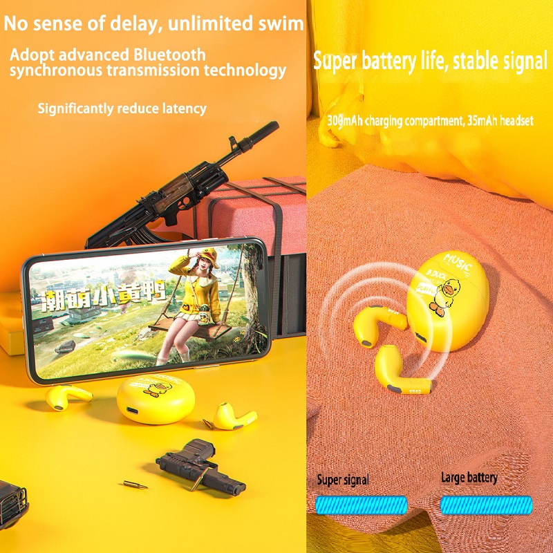 Tai Nghe Nhét Tai Không Dây Bluetooth TWS Hình Vịt Vàng Disney Đáng Yêu Kèm Mic