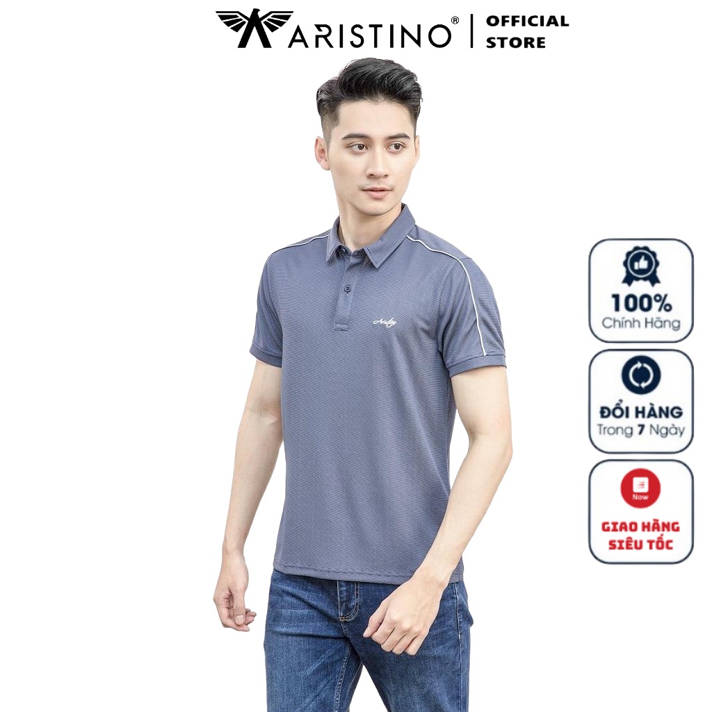 Áo Thun Polo Ngắn Tay Có Cổ Bẻ ARISTINO APS059S1 Áo Phông Nam màu xanh tím than dáng suông vừa vải polyester thể thao