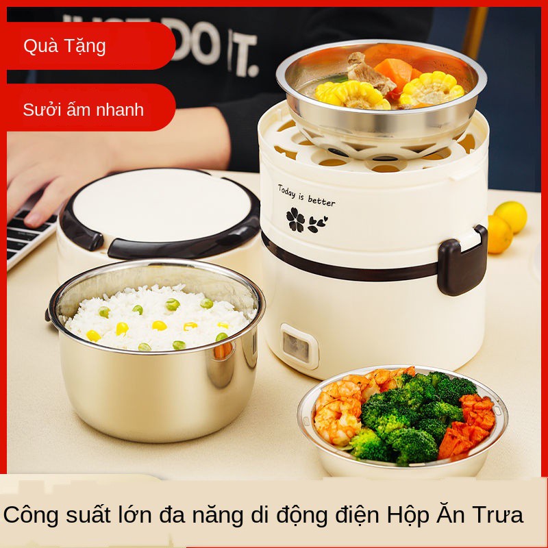 ┋✔✎Hộp cơm điện hai hoặc ba lớp, cắm giữ nhiệt và nhiệt, nồi sinh viên mini di động cho nhân văn phòng
