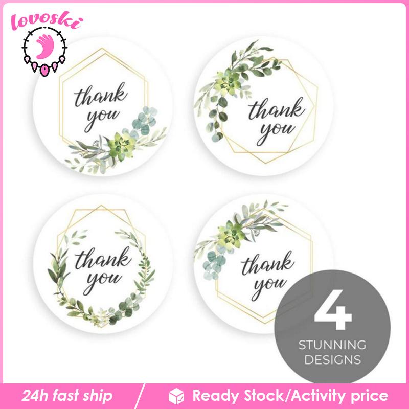Cuộn 500 Miếng Dán Hình Tròn In Chữ Thank You Độc Đáo Dùng Trang Trí Gói Quà DIY