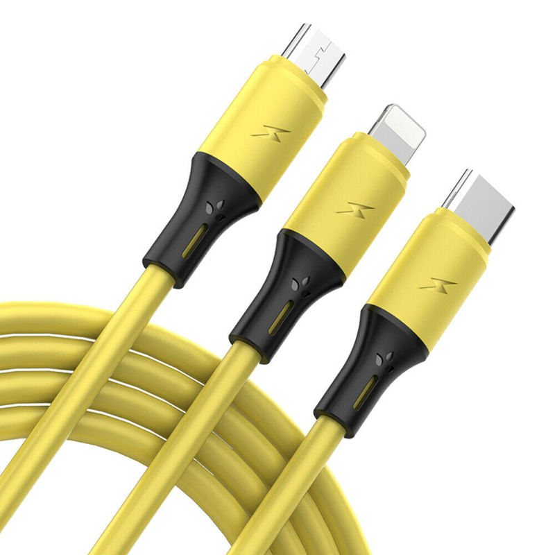 Universal 3 In 1 Fast Charging USB Cable/ Liquid Soft Silicone Fast Charge Line/ USB-C Data Transmission Line