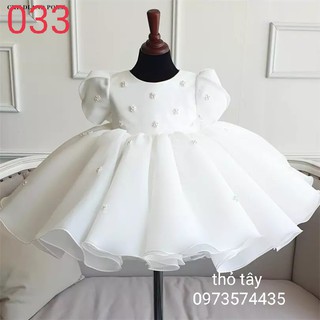 đầm công chúa, váy công chúa  trắng vaon kết hoa cho bé dự tiệc sinh nhật, 4kg- 32kg