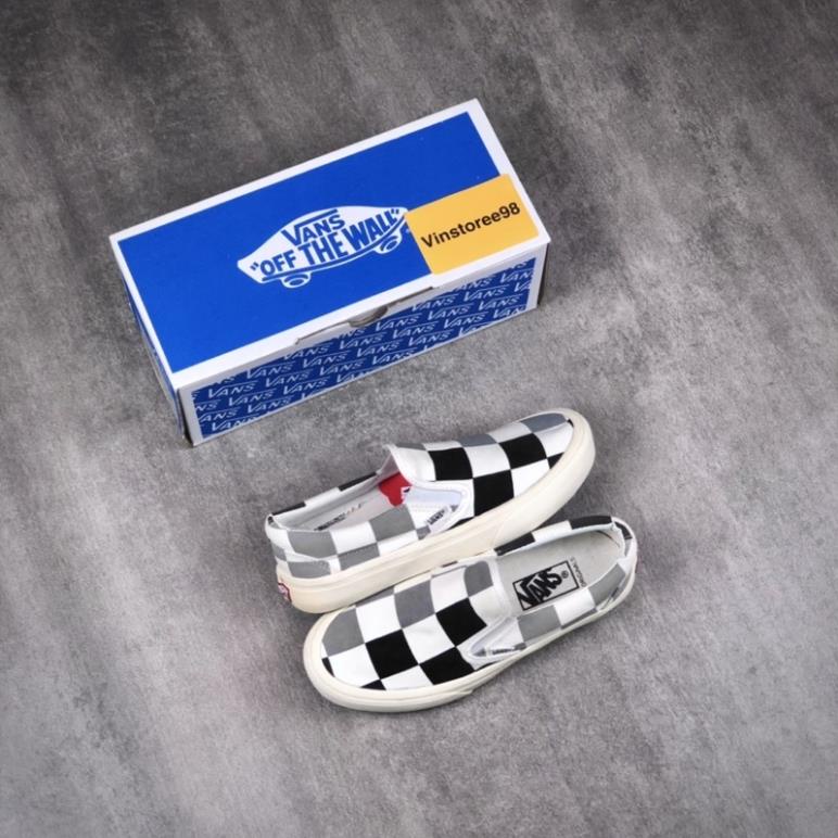 👘 Giày Thể Thao Vans slip on vault OG Họa Tiết Caro Màu Xám