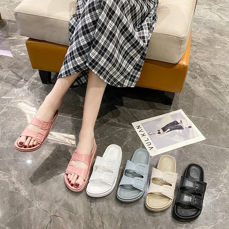 Dép  nhựa 2 QUAI NỮ KHUY CÀI XINH XẮN- 5 màu đen xanh trắng hồng kem - XĐ03