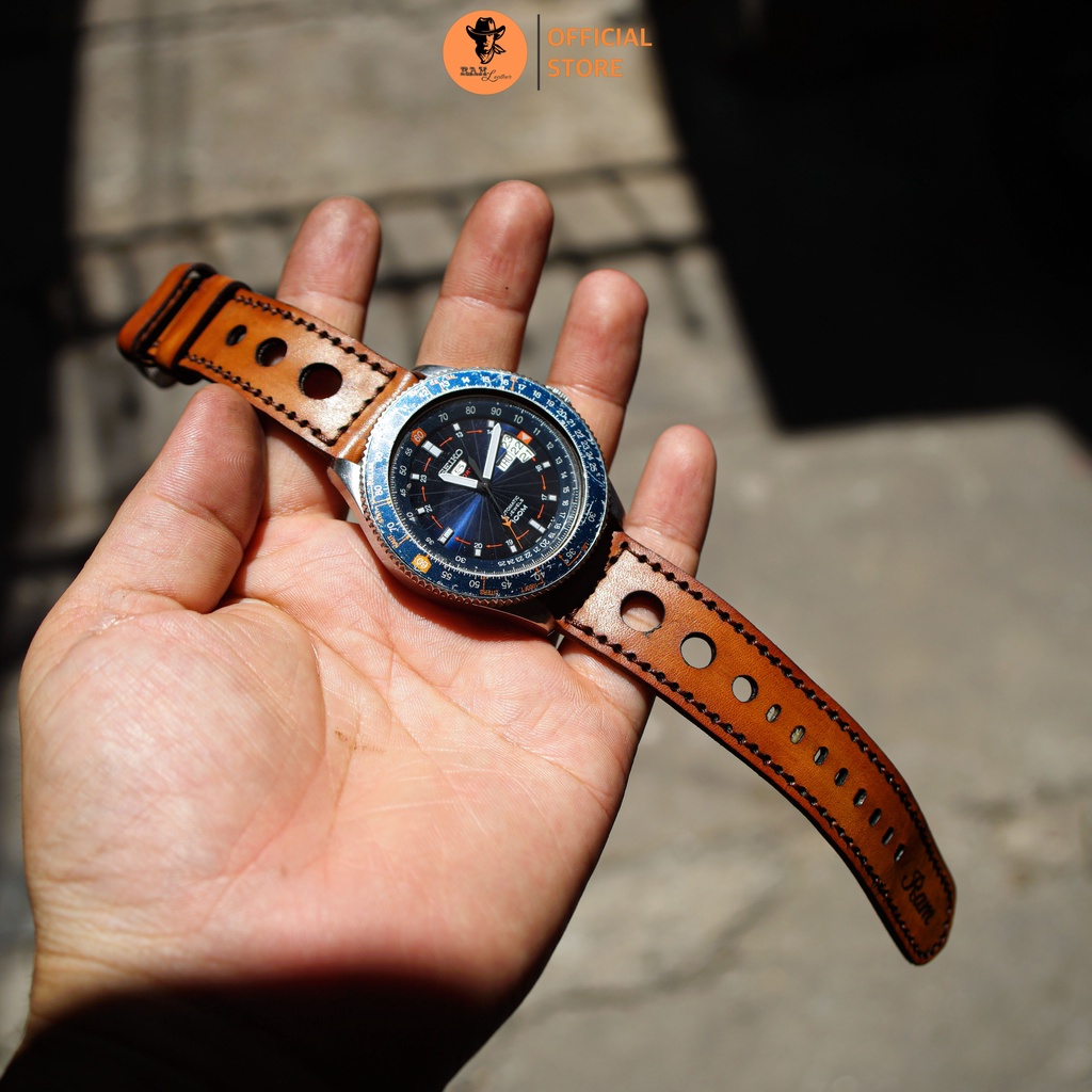 Dây đồng hồ da bò màu nâu - RAM Leather D33