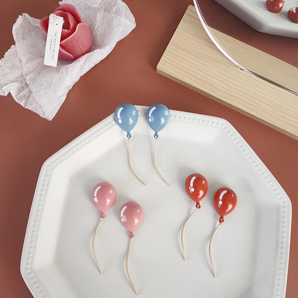 Bông Tai Dài Hình Khinh Khí Cầu Hồng Lấp Lánh Cho Nữ