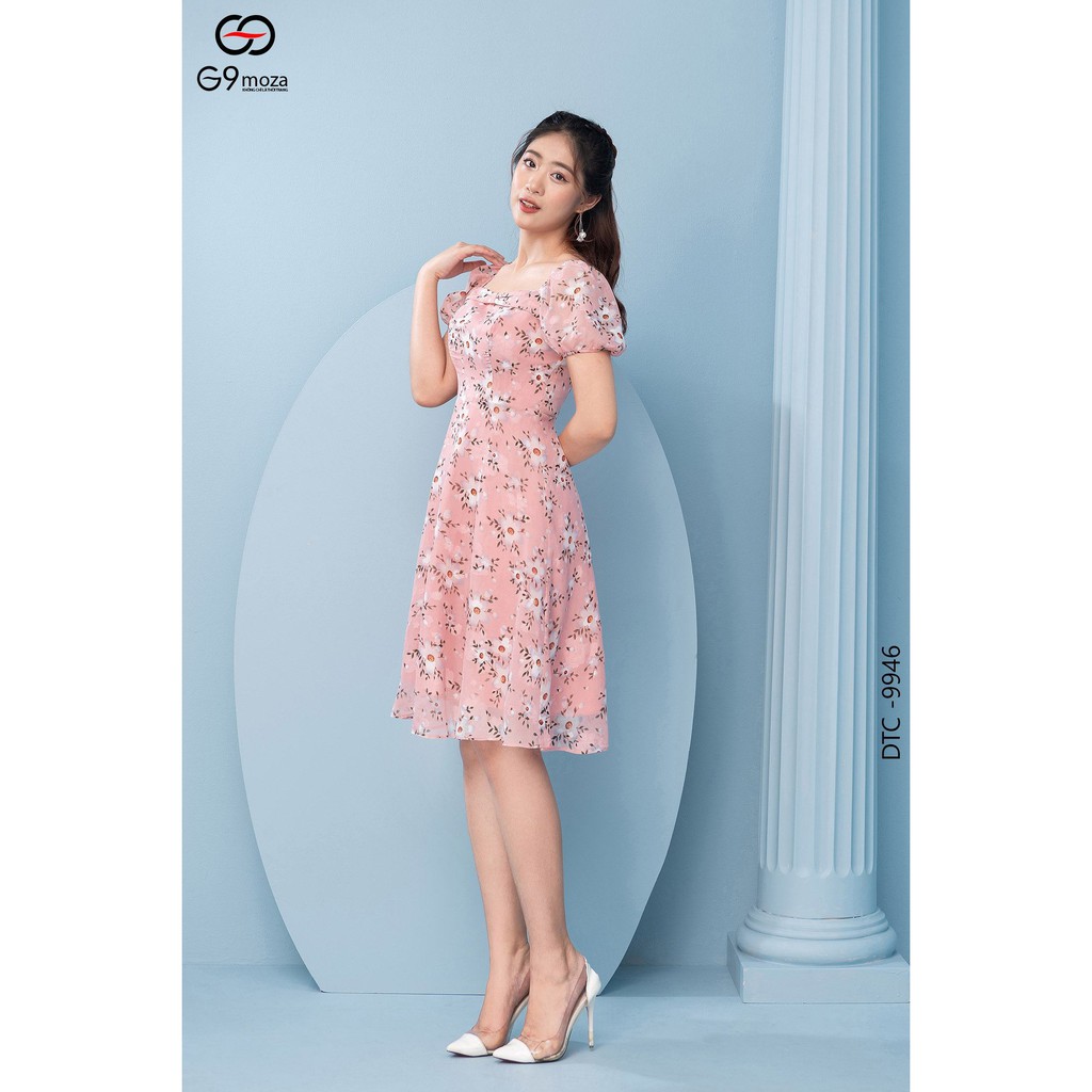Đầm tay cộc cổ vuông 9946 G9moza chất voan hàn thoáng mát với thiết kế hoa trẻ trung hợp thời trang