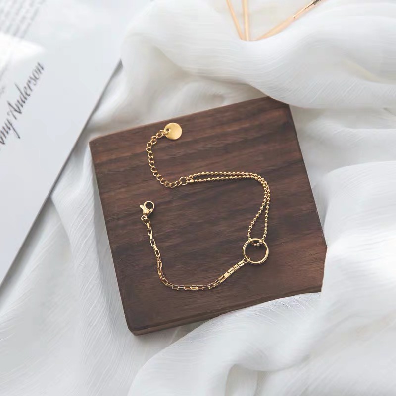Vòng tay bằng thép titan mạ vàng hồng 18k không gây dị ứng thời trang xinh xắn