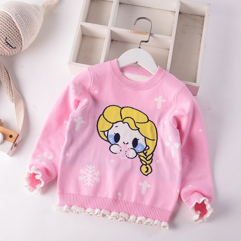 Áo len cho bé gái 2-7 tuổi 2 lớp hình ngựa pony, Áo len trẻ em xuất Hàn đanh sợi không bai xù