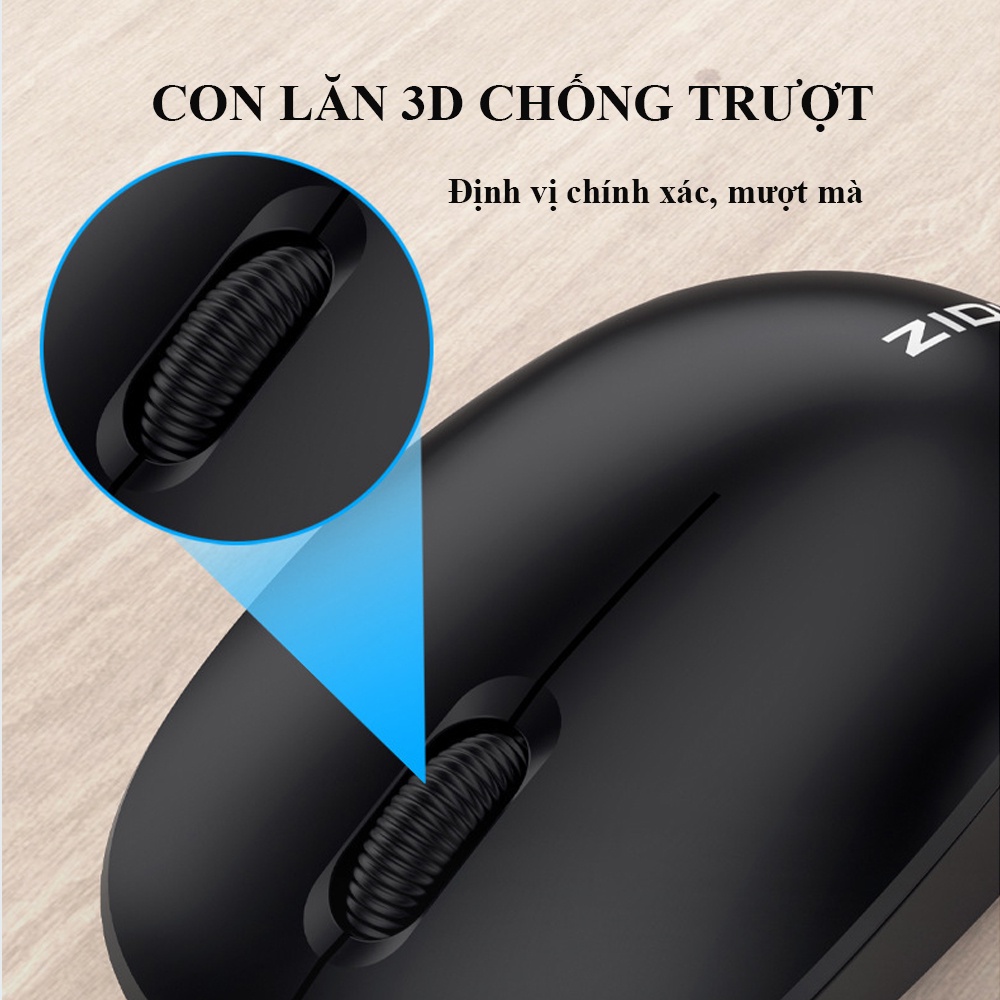 Bàn Phím Chuột Không Dây ZIDLI KM60 USB 2.4GHZ Gõ Êm Nhẹ Không Gây Tiếng Ồn