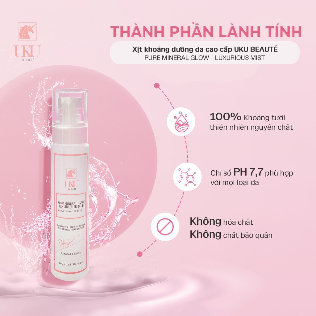 [MGG20K]Xịt khoáng dưỡng da Nam, Nữ UKU BEAUTÉ XK100UK 100ml phù hợp với mọi loại da, cấp ẩm, cân bằng.