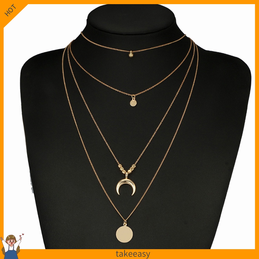 (HàNg Có SẵN) Vòng cổ 4 SợI HợP Kim HìNh MặT Trăng Xinh XắN