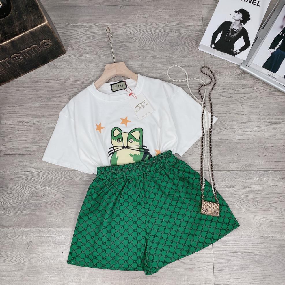 [ 𝐅𝐑𝐄𝐄 𝐒𝐇𝐈𝐏 ] BỘ ÁO THUN MÈO XANH QUẦN ĐŨI CHỮ ĐỒ BỘ NGẮN TAY