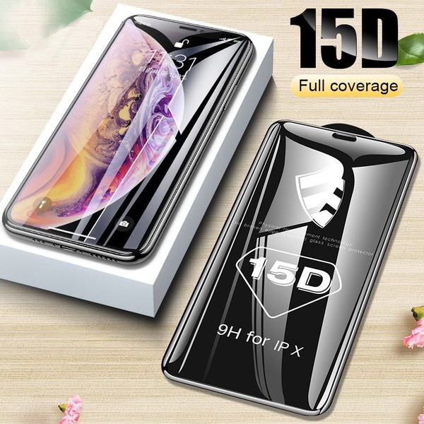 Miếng dán kính cường lực 15D bảo vệ màn hình cho iPhone 6 6s 7 8 plus x xs xr max 11 pro max