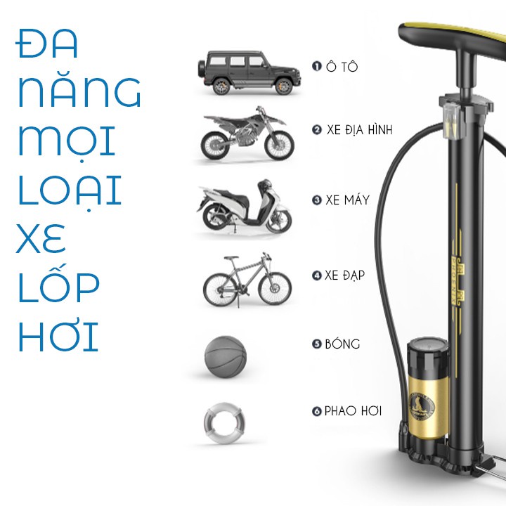 Bơm Xe Đạp, Bơm Xe Máy Ô Tô Và Bóng Khí Bằng Chân Loại 160Psi/11 kg Chất Liệu Thân Nhôm KUN.decor