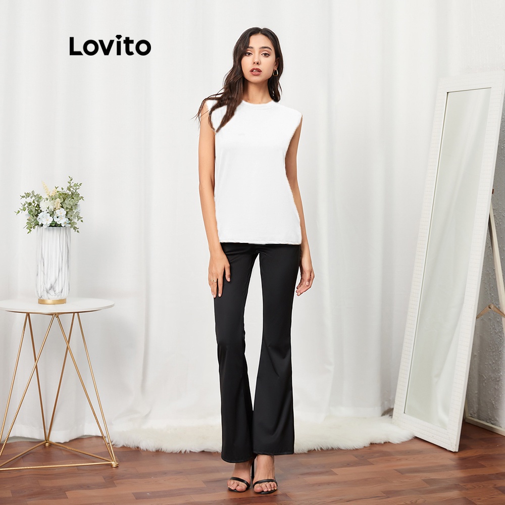 Lovito Áo thun sát nách cổ tròn màu trơn L07068