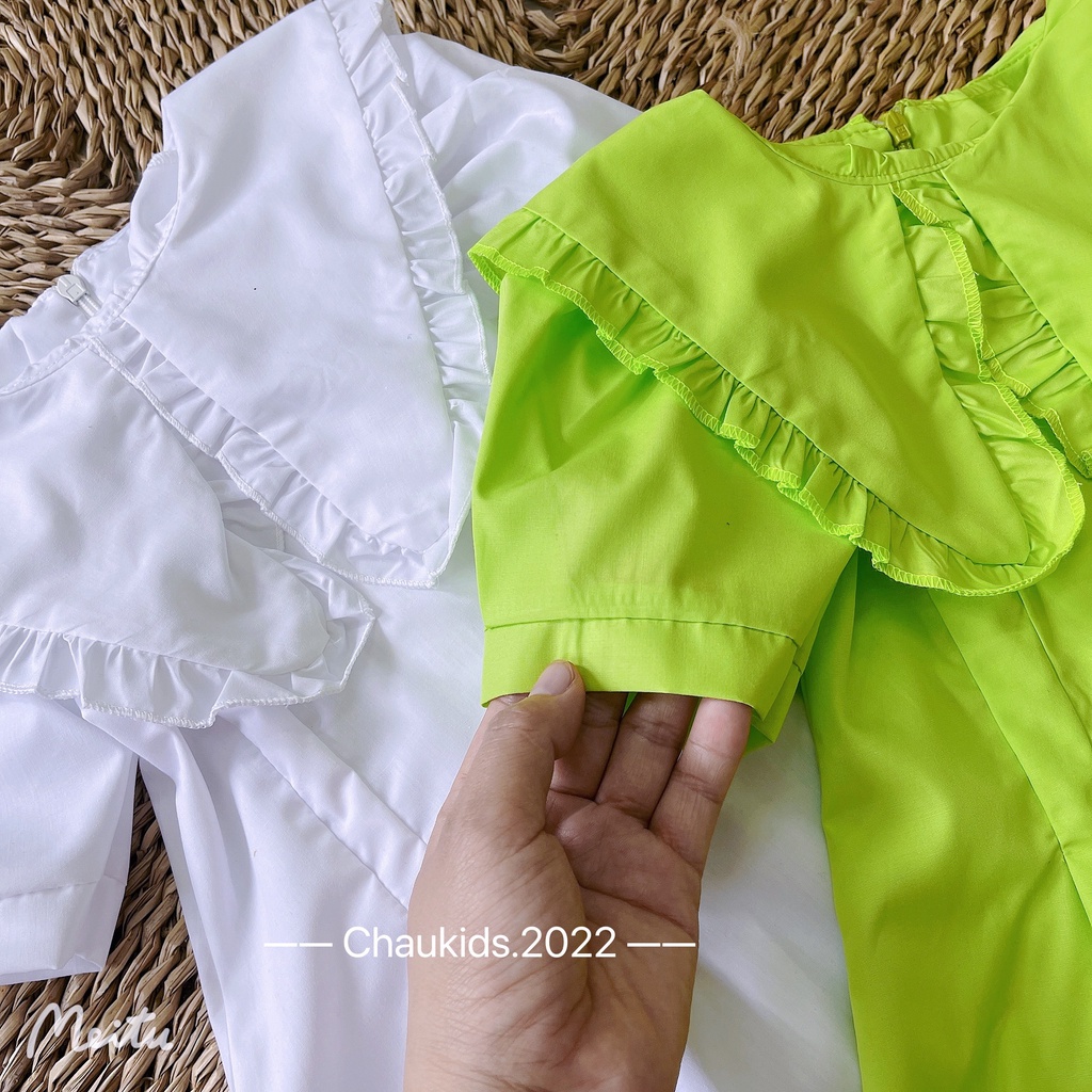 Váy thô nến viền bèo bé gái