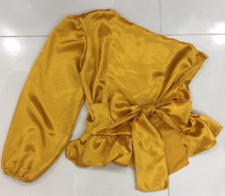 (Xả kho giá gốc) Áo lệch vai cột nơ eo (hình thật chụp áo) hàng phi dày đẹp