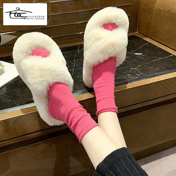 Dép Lông Xù Đế Bằng Chống Trượt Thời Trang Thu Đông Dễ Thương Cho Nữ