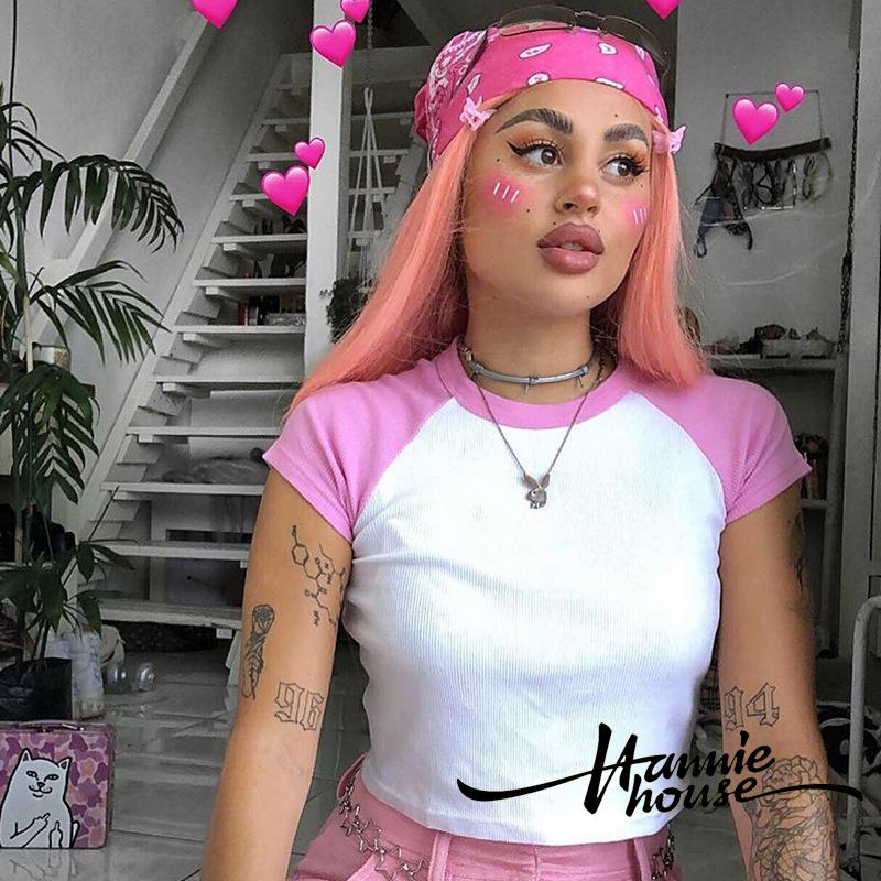 Áo Croptop Tay Ngắn Cổ Tròn Thiết Kế Quyến Rũ Cho Phái Nữ