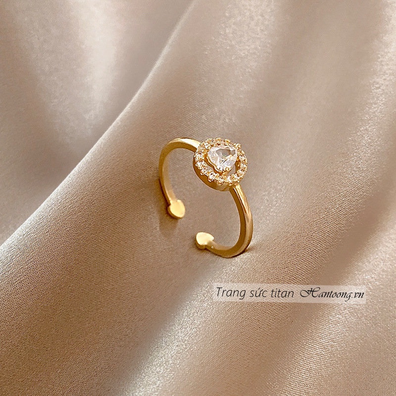 Nhẫn nữ mạ vàng 18k mặt trái tim xinh xắn trẻ trung thiết kế dạng hở có thể điều chỉnh kích cỡ mẫu mới 2023