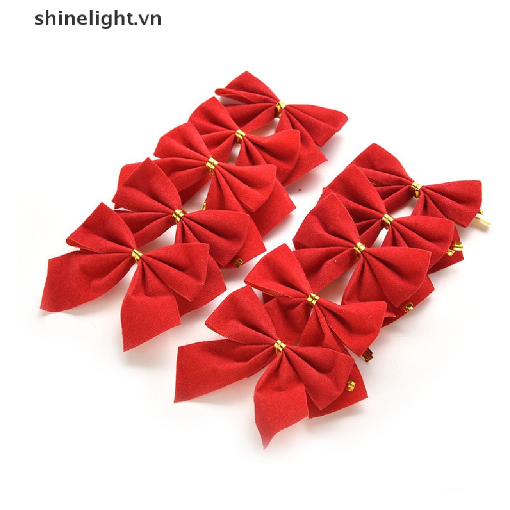 [shinelight] Set 12 Nơ Trang Trí Cây Thông Noel Mới 12 Nơ Đỏ Nhung Trang Trí Cây Thông Giáng Sinh 12 Cái / pac