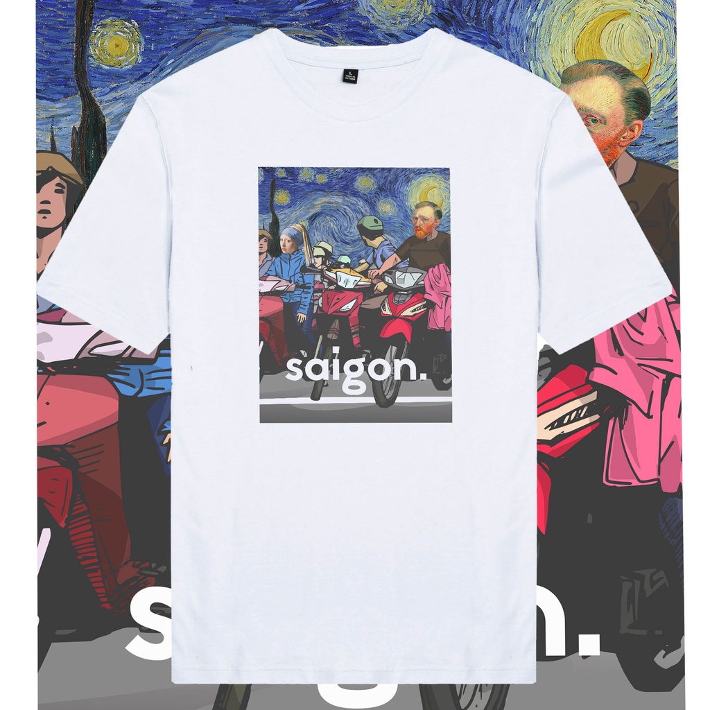 Áo thun ngắn tay unisex Chodole cho cả nam và nữ, chất liệu vải cotton in in hình Van Gogh và Starry Night ở Saigon