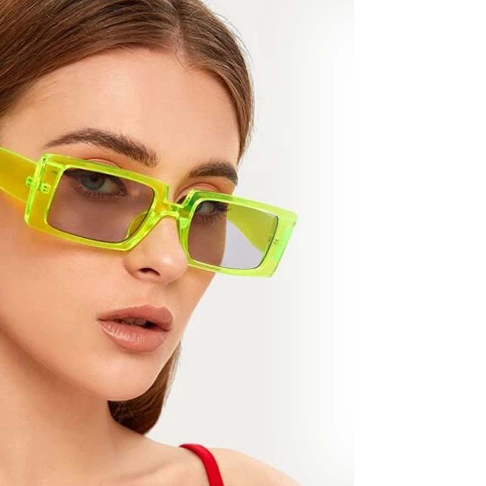 EXPEN Vintage Outdoor Eyewear Cool Green Fluorescent Rectangle Sunglasses Women Thick Frame Fashion Street Shot Retro Ladies UV400 Protection