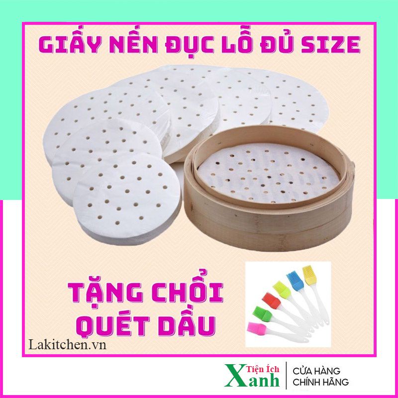 100 tờ giấy nến đục lỗ - Giấy nến tròn lót xửng hấp, nồi chiên không dầu, hấp bánh bao, ngô, khoai, sắn (GN21)