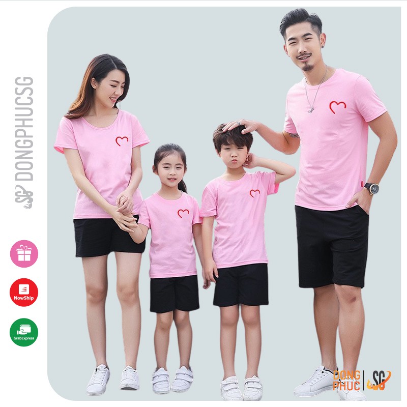Áo thun gia đình màu hồng đồ đồng phục gia đình 3/4/5 người thun mềm mịn GD409HN DONGPHUCSG