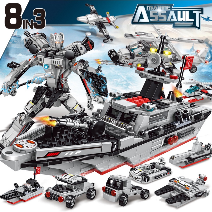 BỘ ĐỒ CHƠI XẾP HÌNH Tàu CHIẾN HẠM, TÀU THUYỀN, OTO, ROBOT BIẾN HÌNH