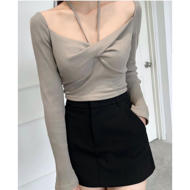 Áo tay dài xoắn ngực ba màu