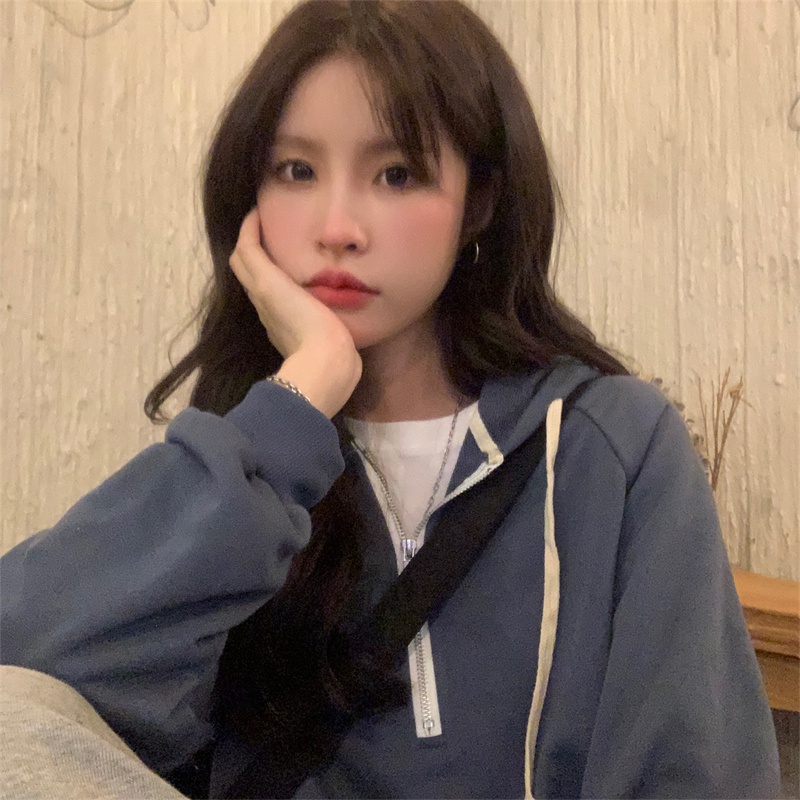 Áo hoodie dài tay phối khóa kéo cá tính trẻ trung