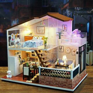 Mô hình nhà gỗ búp bê dollhouse DIY - Kèm Mica - M014A One meter sun