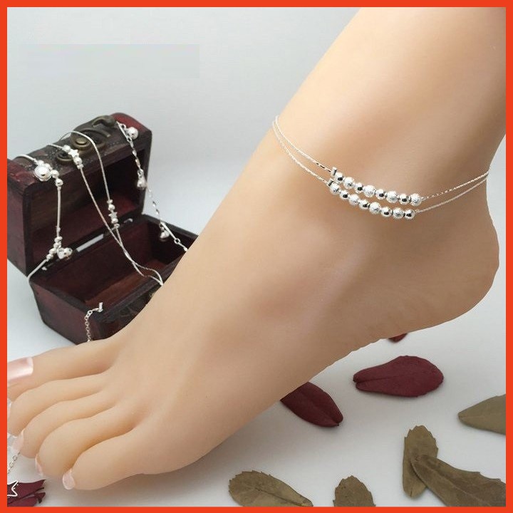 Lắc chân dây bi đôi S925 xinh xắn Hàn Quốc BM88 | BigBuy360 - bigbuy360.vn