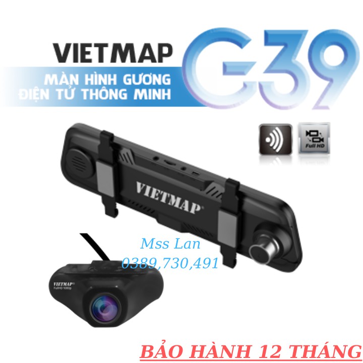 Camera Hành Trình Ô Tô VIETMAP G39 - Màn Hình Gương Điện Tử, Cảnh Báo Bằng Giọng Nói, Ghi hình Trước & Sau Full HD 1080P