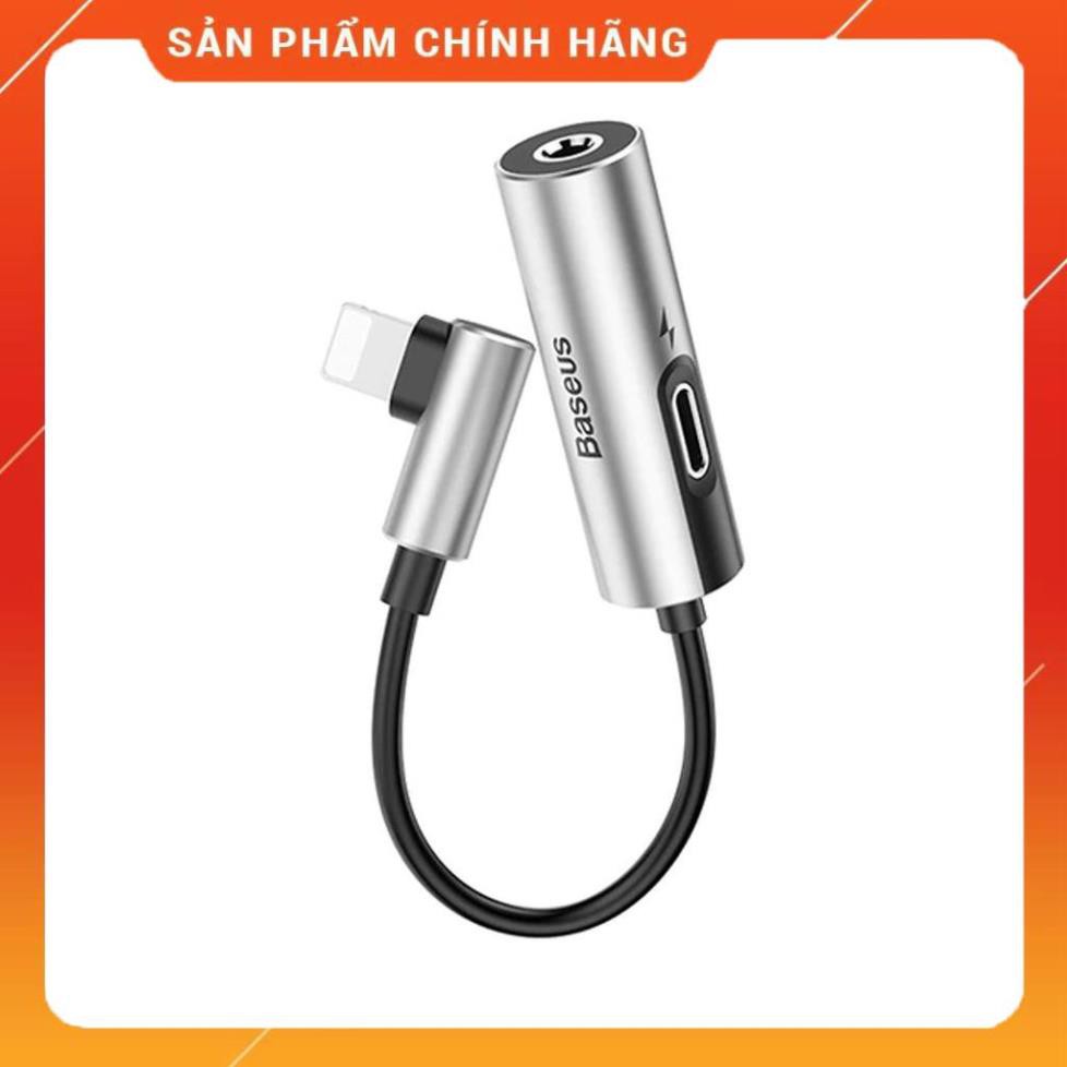 Dây cáp adapter chia cổng sạc lightning thành sạc Lightning và jack tai nghe 3.5mm Baseus đầu cáp gập 90 độ cho game thủ