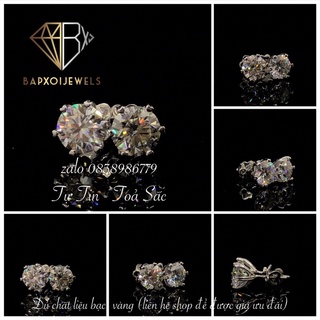Kim cương Moissanite kiểm định ép vỉ - Bông tai bạc 950 xi bạch kim (đá chủ 4,0ly đến 6,3ly tròn, trắng, nước D/VVS1/FL)