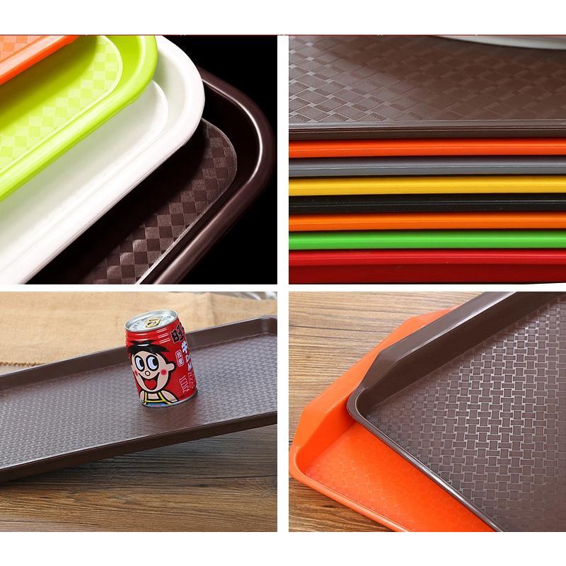 Khay Nhựa Hình Chữ Nhật Chống Trượt Phục Vụ Thức Ăn Uống Trà Sữa Bánh Burger Cho Nhà Hàng