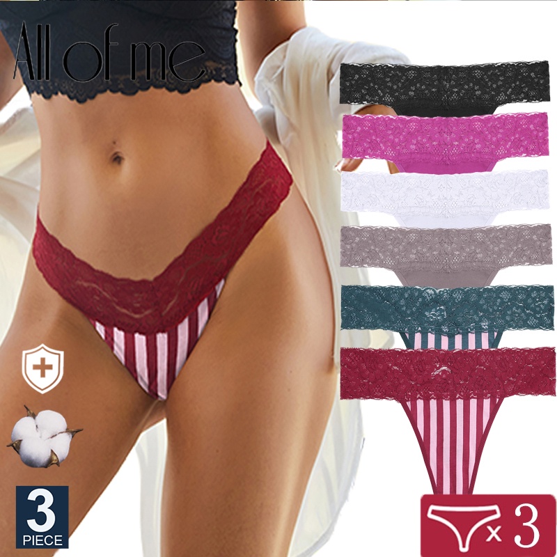 Cute Byte Bộ 3 Quần Lót Cotton Lọt Khe Phối Ren Hoa Dễ Thương Cho Nữ