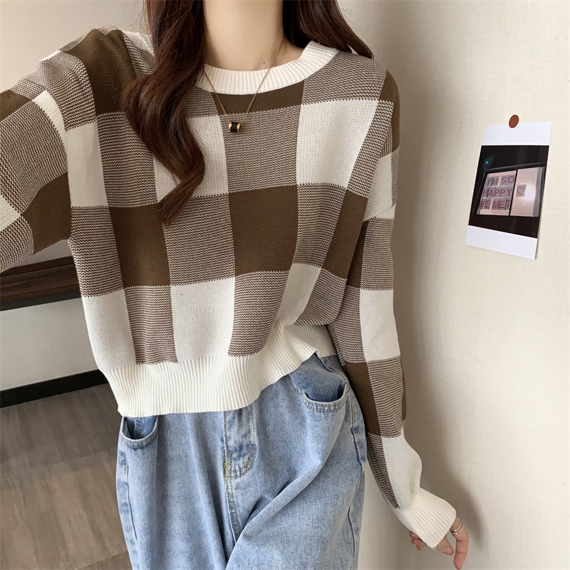 ZHELIHANGFEI Áo Croptop Dệt Kim Tay Dài Dáng Rộng Kiểu Hàn Quốc 3 Màu Lựa Chọn