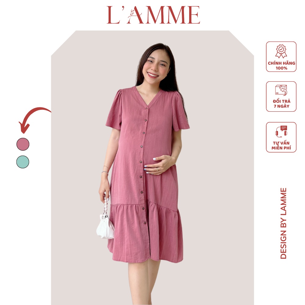 Váy bầu công sở Nora chất đũi mềm thoải mái cho mẹ bầu đi làm, đi chơi thiết kế bởi LAMME
