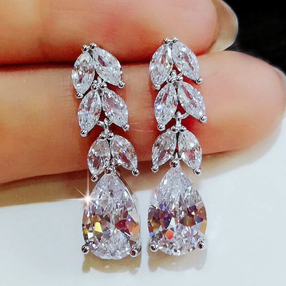Bông Tai Hình Giọt Nước Đính Đá Zircon Lấp Lánh Cho Nữ