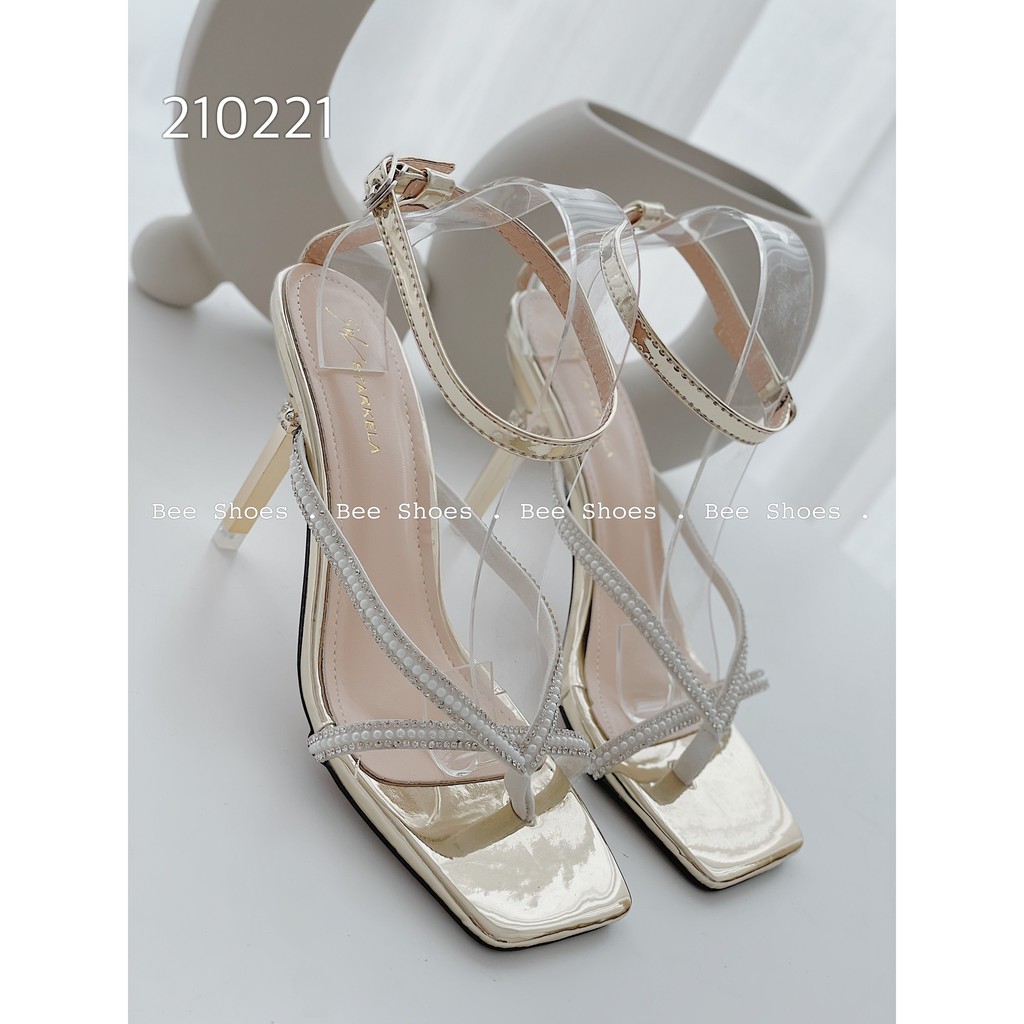 BEESHOE - SANDAL MŨI NHỌN GÓT NHỌN CAO 8 PHÂN - SANDAL XỎ NGÓN QUAI  ĐÁ CHẤT DA BÓNG ĐO SIÊU ÊM  MÀU VÀNG- BẠC 210221