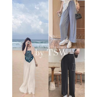 Quần culottes suông gân tăm bóng
