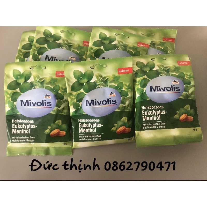 ( Có bill ) - Kẹo ngậm giảm ho tinh dầu bạc hà bạch đàn Mivolis, không đường -75 g