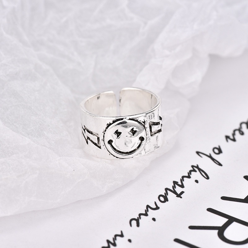 Nhẫn Đôi Bản Rộng Họa Tiết Mặt Cười Cá Tính